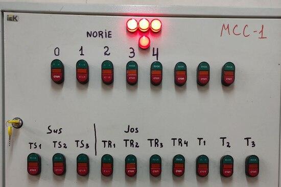 Пульт керування норіями на релейних схемах MCC-1.